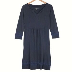 Natural Reflections 100% Cotton Embroidered Midi Dress Sz M Navy Blue Casual